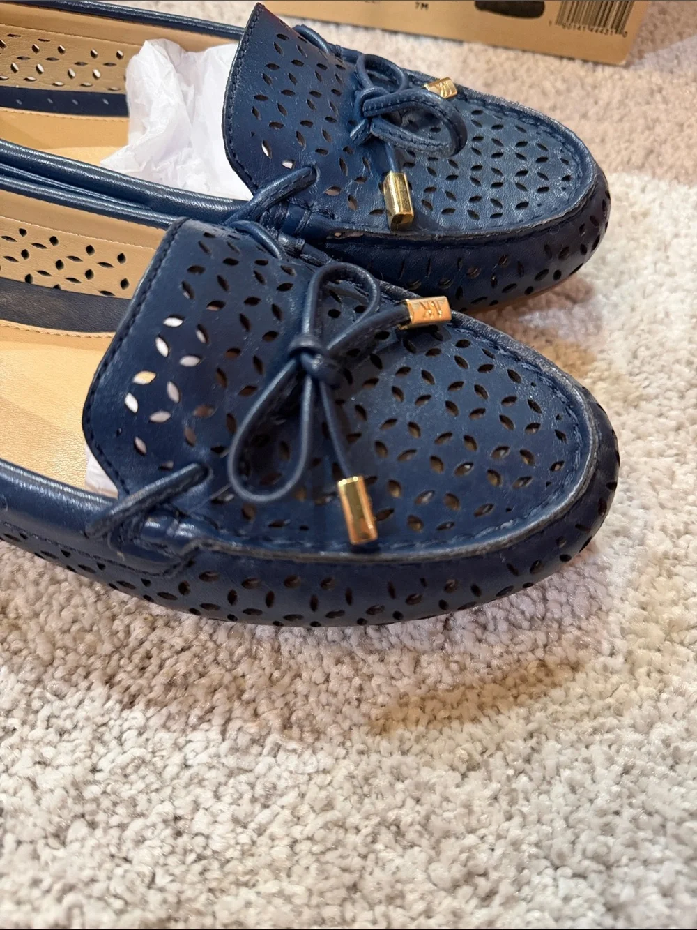 Michael Kors Navy Perforated Leather Driving Moccasins